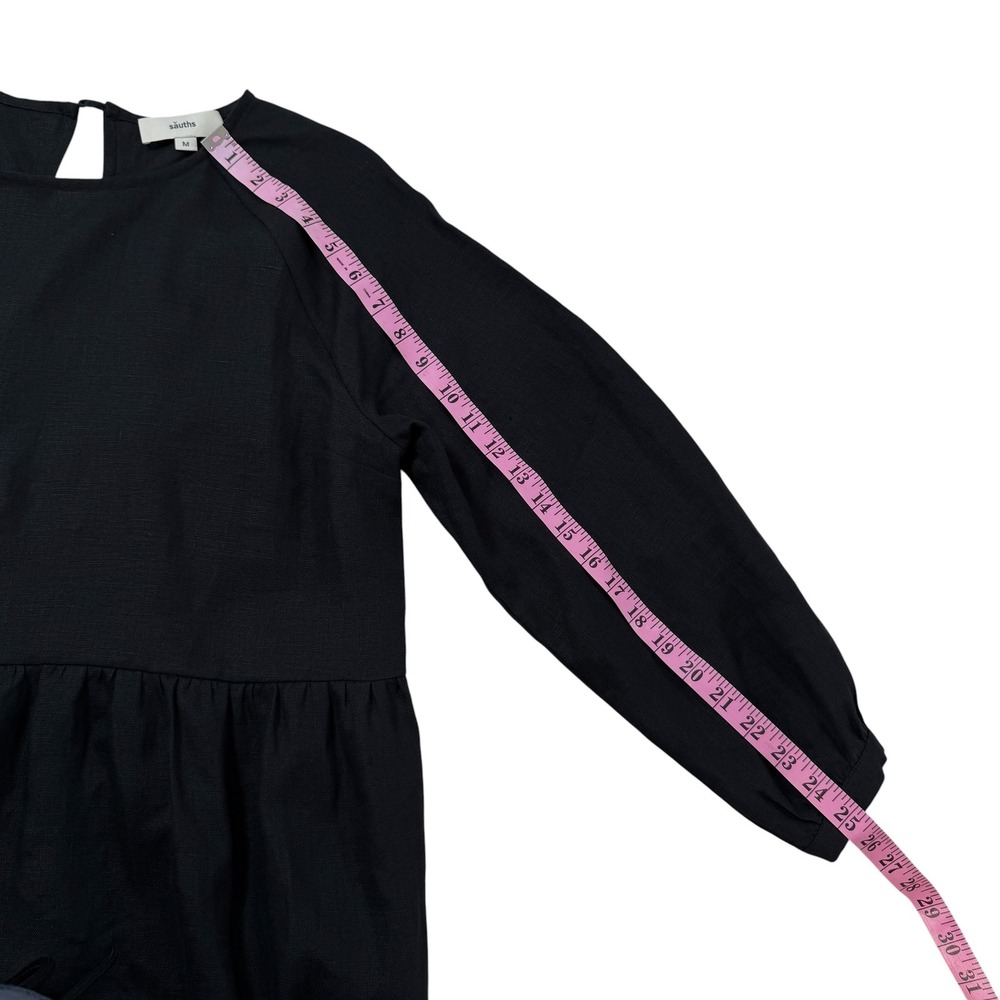 Sauths Black Linen Smock Dress Womens Size M Raglan Long Sleeve Midi Capri - Picture 7 of 13